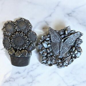 Lot of 2 Birds & Blooms Limited Edition Pewter Brooches Pins 2006/2008 Butterfly